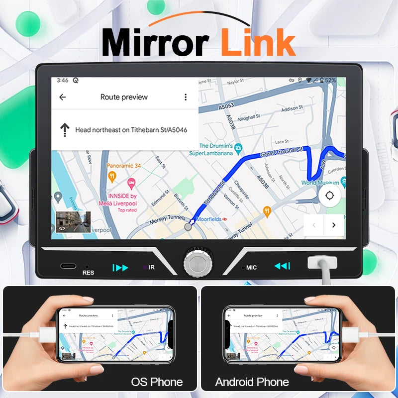 Hippcron 7" 1 Din Car Radio Stereo Wireless Carplay Android Auto HD IPS Touch Screen FM Receiver Supports USB Type-C Charging