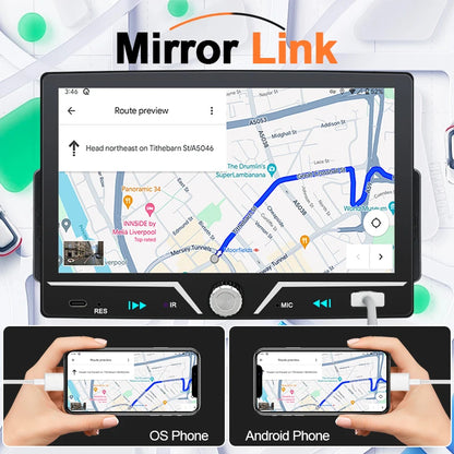 Hippcron 7" 1 Din Car Radio Stereo Wireless Carplay Android Auto HD IPS Touch Screen FM Receiver Supports USB Type-C Charging