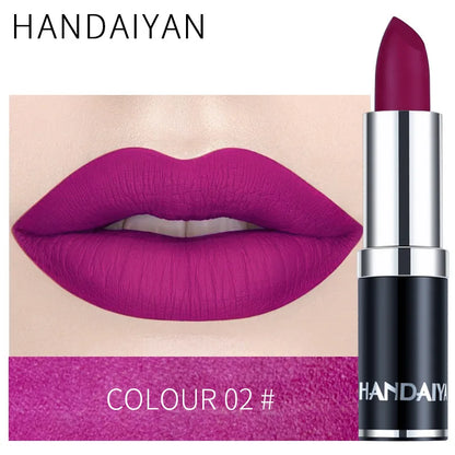 Handaiyan Sexy Nude Red Brown Purple Lip Gloss Matte Lip Gloss Velvety Lipstick Matte Waterproof Makeup Long Lasting Cosmetic