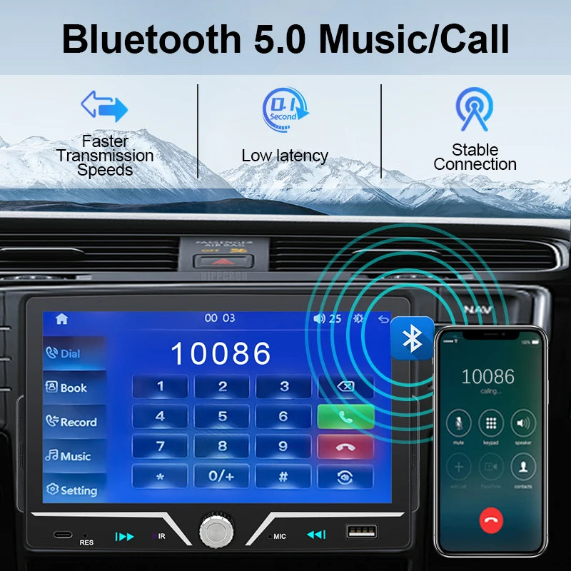 Hippcron 7" 1 Din Car Radio Stereo Wireless Carplay Android Auto HD IPS Touch Screen FM Receiver Supports USB Type-C Charging