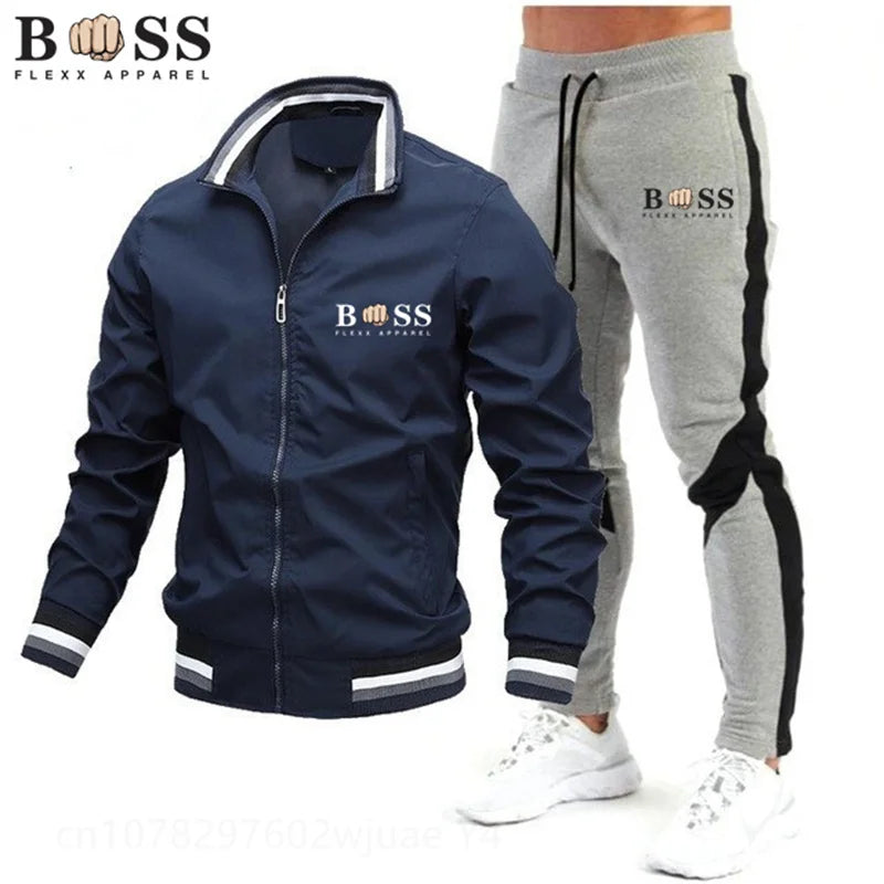 New Men's Tracksuits 2024 Men Sets Sweatshirt + Sweatpants Tracksuit Zipper Stand Collar Sports Suit Jogging Fitness Men Clothing