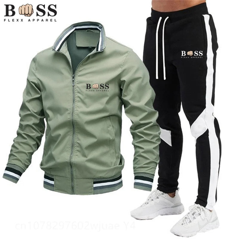 New Men's Tracksuits 2024 Men Sets Sweatshirt + Sweatpants Tracksuit Zipper Stand Collar Sports Suit Jogging Fitness Men Clothing