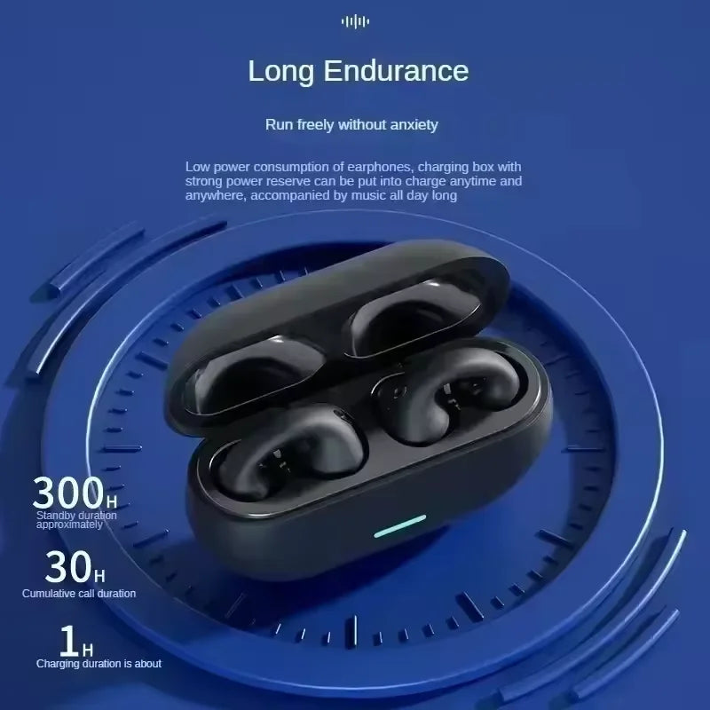 Microphone Sport Earphone Open Ear Bone Conduction Headphones Wireless Earbuds Bluetooth 5.3 Clip On Earbuds with HD Call