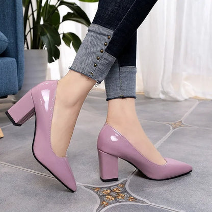 High-heeled Shoes for Women 2024 Pointed Shallow Mouth Shoes Women's Chunky Heel Fashion Shoes Plus Size 43 Zapatos Para Mujer