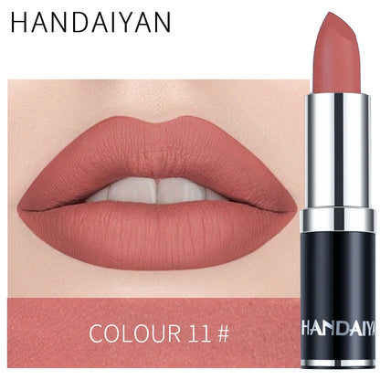 Handaiyan Sexy Nude Red Brown Purple Lip Gloss Matte Lip Gloss Velvety Lipstick Matte Waterproof Makeup Long Lasting Cosmetic