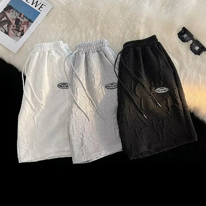 Men's Summer Loose-fit Waffle Check Short-Sleeve T-shirt and Casual Trendy Five-Point Sports Leisure Pants Set
