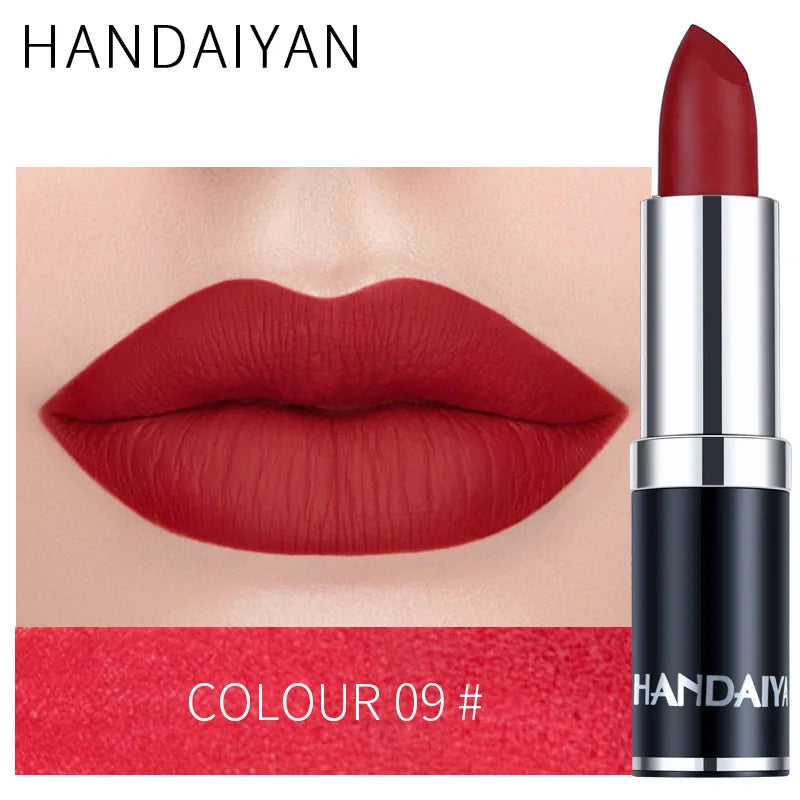 Handaiyan Sexy Nude Red Brown Purple Lip Gloss Matte Lip Gloss Velvety Lipstick Matte Waterproof Makeup Long Lasting Cosmetic