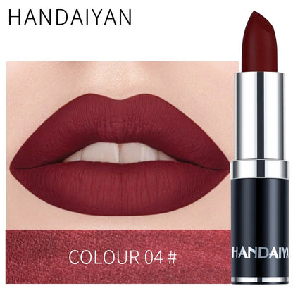 Handaiyan Sexy Nude Red Brown Purple Lip Gloss Matte Lip Gloss Velvety Lipstick Matte Waterproof Makeup Long Lasting Cosmetic