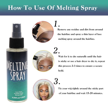 Super Hold Melting Spray Wig Adhesive Glue For Lace Frontal Closure Clear Glue Melting Spray For Lace Wigs Invisible Finishing