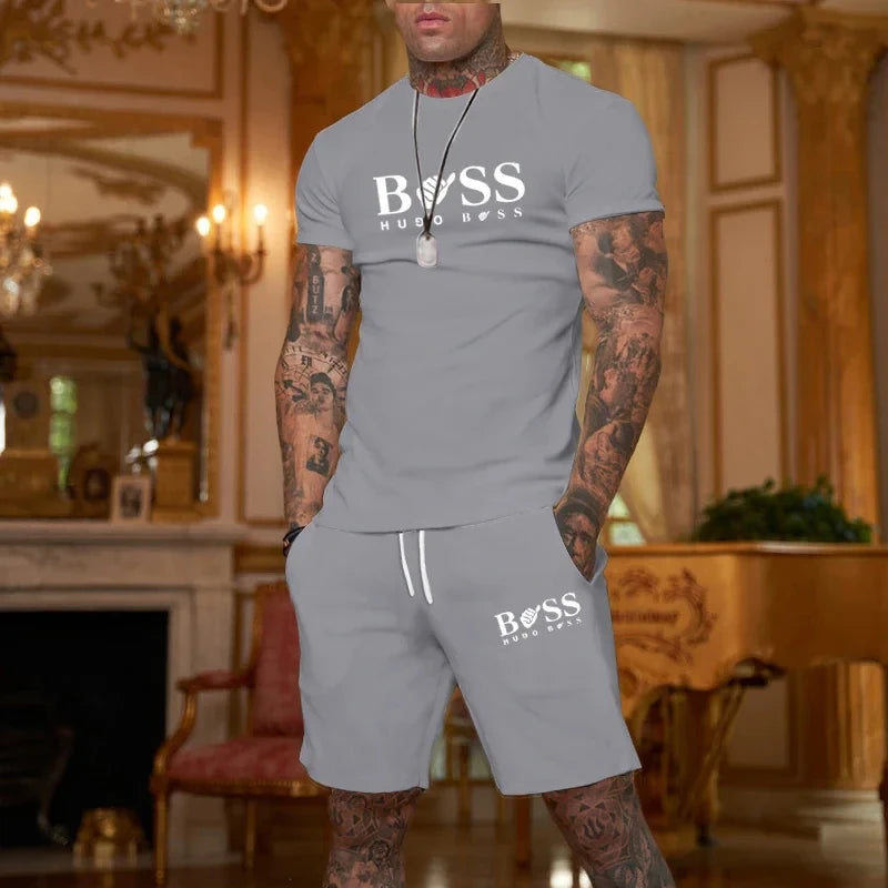 Men's fitness set, running suit, casual T-shirt, camera set, breathable jogging, brand new, 2-piece set, 2024