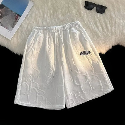 Men's Summer Loose-fit Waffle Check Short-Sleeve T-shirt and Casual Trendy Five-Point Sports Leisure Pants Set