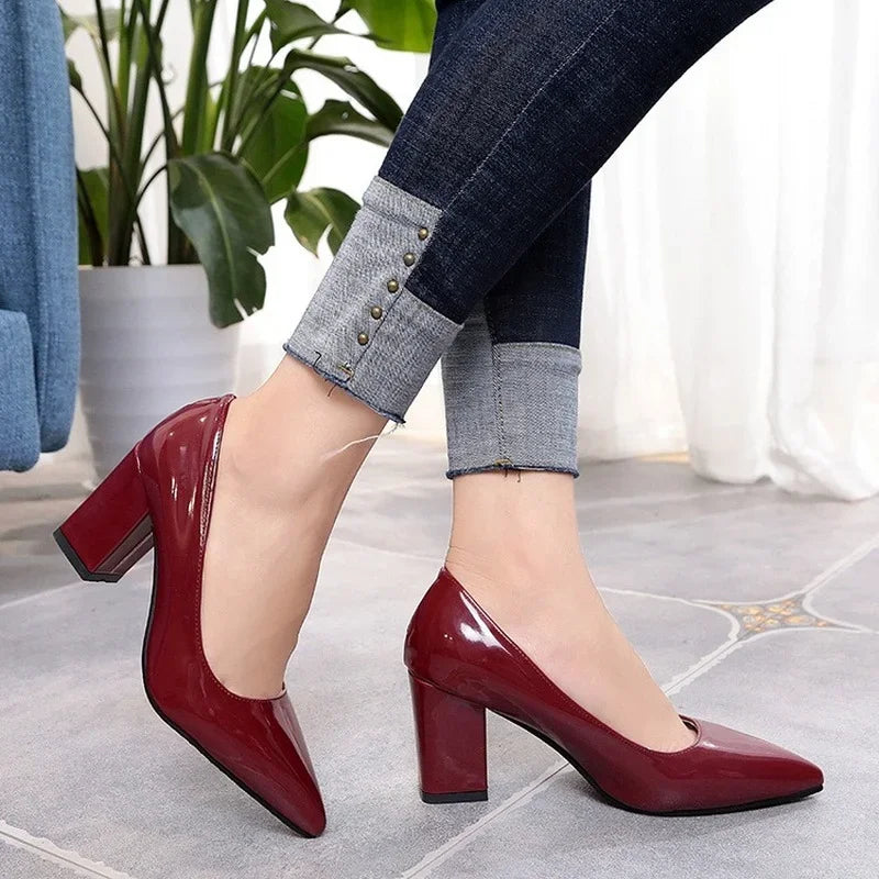 High-heeled Shoes for Women 2024 Pointed Shallow Mouth Shoes Women's Chunky Heel Fashion Shoes Plus Size 43 Zapatos Para Mujer