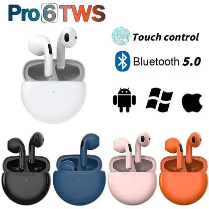 Pro 6 TWS Bluetooth Earphones High-quality Gaming Headset Wireless Noise Cancelling Headset with Mic Earbuds for iPhone Android