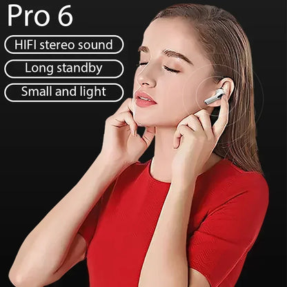 Pro 6 TWS Bluetooth Earphones High-quality Gaming Headset Wireless Noise Cancelling Headset with Mic Earbuds for iPhone Android
