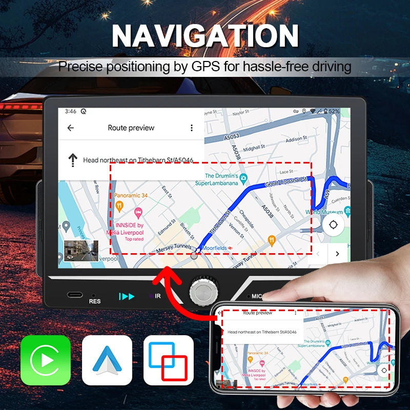 Hippcron 7" 1 Din Car Radio Stereo Wireless Carplay Android Auto HD IPS Touch Screen FM Receiver Supports USB Type-C Charging