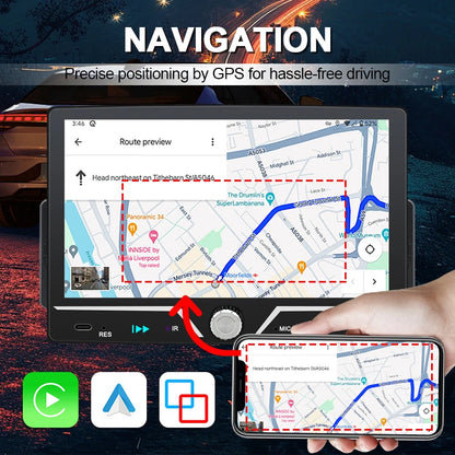 Hippcron 7" 1 Din Car Radio Stereo Wireless Carplay Android Auto HD IPS Touch Screen FM Receiver Supports USB Type-C Charging