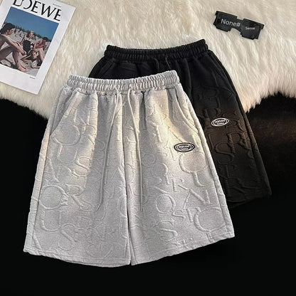 Men's Summer Loose-fit Waffle Check Short-Sleeve T-shirt and Casual Trendy Five-Point Sports Leisure Pants Set