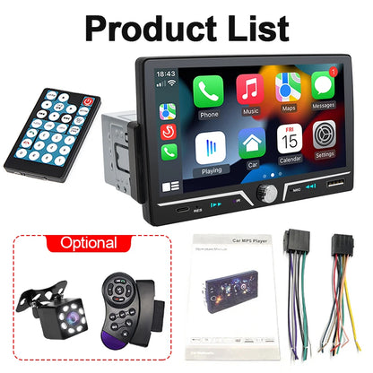 Hippcron 7" 1 Din Car Radio Stereo Wireless Carplay Android Auto HD IPS Touch Screen FM Receiver Supports USB Type-C Charging