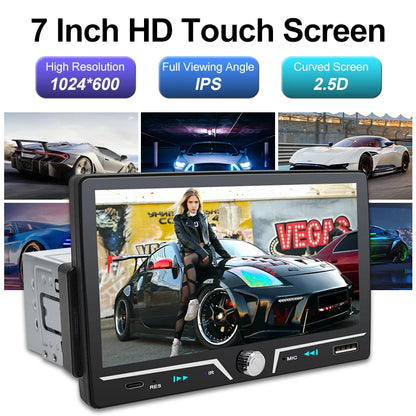 Hippcron 7" 1 Din Car Radio Stereo Wireless Carplay Android Auto HD IPS Touch Screen FM Receiver Supports USB Type-C Charging