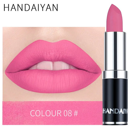 Handaiyan Sexy Nude Red Brown Purple Lip Gloss Matte Lip Gloss Velvety Lipstick Matte Waterproof Makeup Long Lasting Cosmetic