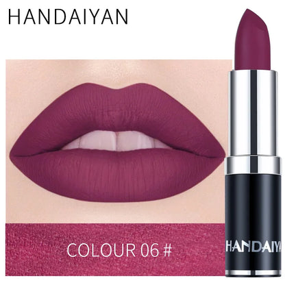 Handaiyan Sexy Nude Red Brown Purple Lip Gloss Matte Lip Gloss Velvety Lipstick Matte Waterproof Makeup Long Lasting Cosmetic