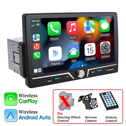 Hippcron 7" 1 Din Car Radio Stereo Wireless Carplay Android Auto HD IPS Touch Screen FM Receiver Supports USB Type-C Charging