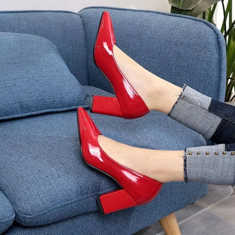 High-heeled Shoes for Women 2024 Pointed Shallow Mouth Shoes Women's Chunky Heel Fashion Shoes Plus Size 43 Zapatos Para Mujer