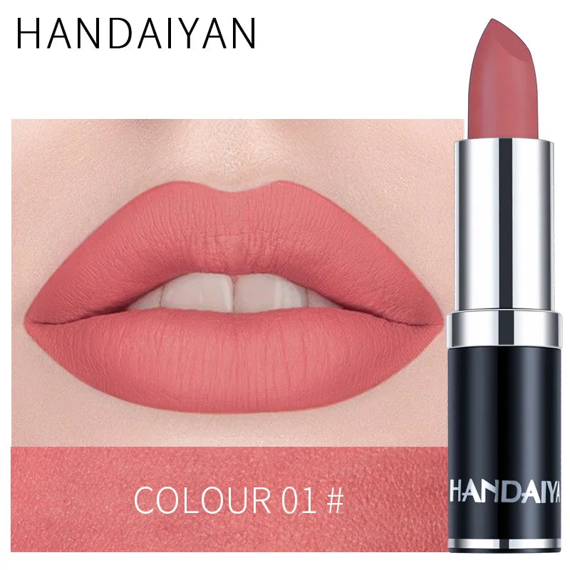 Handaiyan Sexy Nude Red Brown Purple Lip Gloss Matte Lip Gloss Velvety Lipstick Matte Waterproof Makeup Long Lasting Cosmetic
