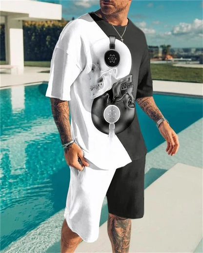 2024 Fashion Men's Sportswear 3D Patchwork Print Tees Shorts 2Pcs Sets Summer Short Sleeve T-Shirt Suit Casual Tracksuit Outfits
