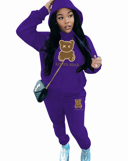 Autumn Fashion Letter Print Hoodie Sets Butterfly Letter Print Kangaroo Pocket Pants Sets Daily Casual Two Piece Tracksuit