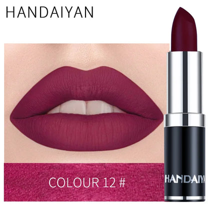 Handaiyan Sexy Nude Red Brown Purple Lip Gloss Matte Lip Gloss Velvety Lipstick Matte Waterproof Makeup Long Lasting Cosmetic
