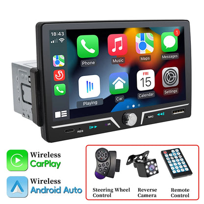 Hippcron 7" 1 Din Car Radio Stereo Wireless Carplay Android Auto HD IPS Touch Screen FM Receiver Supports USB Type-C Charging
