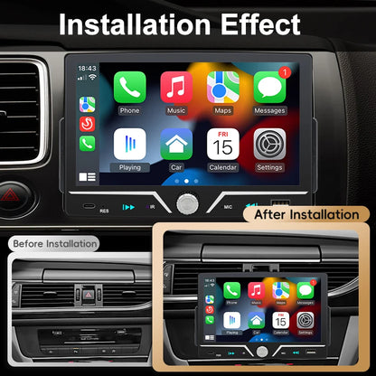 Hippcron 7" 1 Din Car Radio Stereo Wireless Carplay Android Auto HD IPS Touch Screen FM Receiver Supports USB Type-C Charging