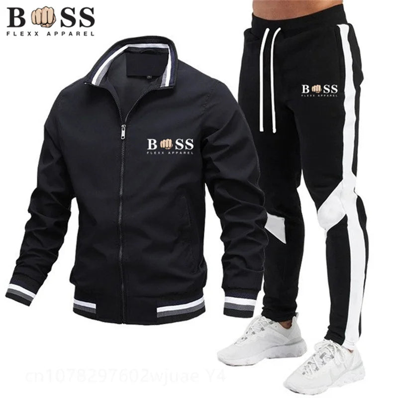 New Men's Tracksuits 2024 Men Sets Sweatshirt + Sweatpants Tracksuit Zipper Stand Collar Sports Suit Jogging Fitness Men Clothing