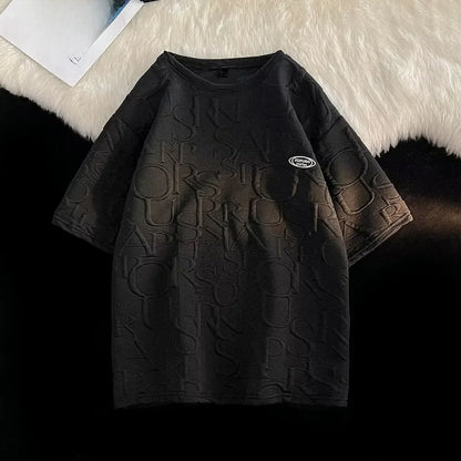 Men's Summer Loose-fit Waffle Check Short-Sleeve T-shirt and Casual Trendy Five-Point Sports Leisure Pants Set