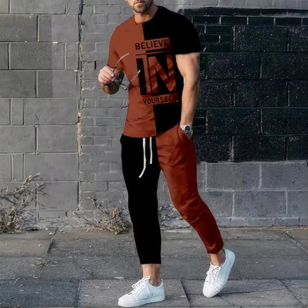 Summer fashion new men's T-shirt pants sportswear Believe in Yourself 3D printed T-shirt pants set 2-piece streetwear oversized