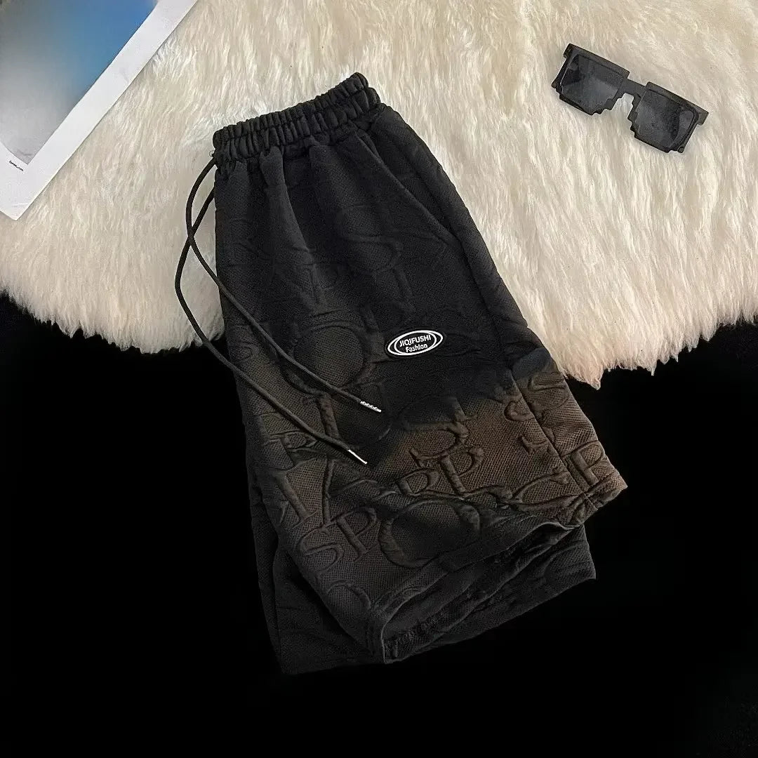 Men's Summer Loose-fit Waffle Check Short-Sleeve T-shirt and Casual Trendy Five-Point Sports Leisure Pants Set