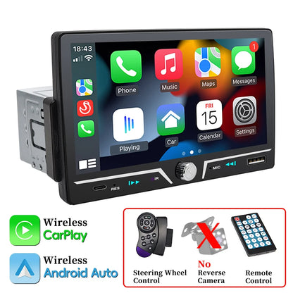 Hippcron 7" 1 Din Car Radio Stereo Wireless Carplay Android Auto HD IPS Touch Screen FM Receiver Supports USB Type-C Charging