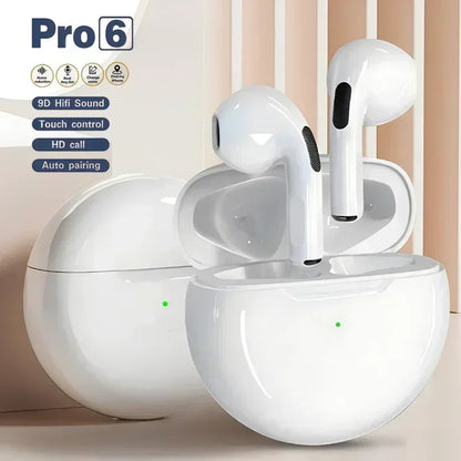 Pro 6 TWS Bluetooth Earphones High-quality Gaming Headset Wireless Noise Cancelling Headset with Mic Earbuds for iPhone Android