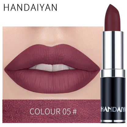 Handaiyan Sexy Nude Red Brown Purple Lip Gloss Matte Lip Gloss Velvety Lipstick Matte Waterproof Makeup Long Lasting Cosmetic